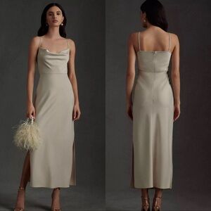 BHLDN Cali Satin Midi dress champagne Anthropologie wedding